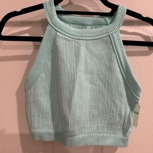 Aerie Seamless High Neck Bra Top size L Aquamarine
